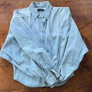 Light Blue Denim Button-Up Shirt blouson sleeves madeintomboy XXS oversized